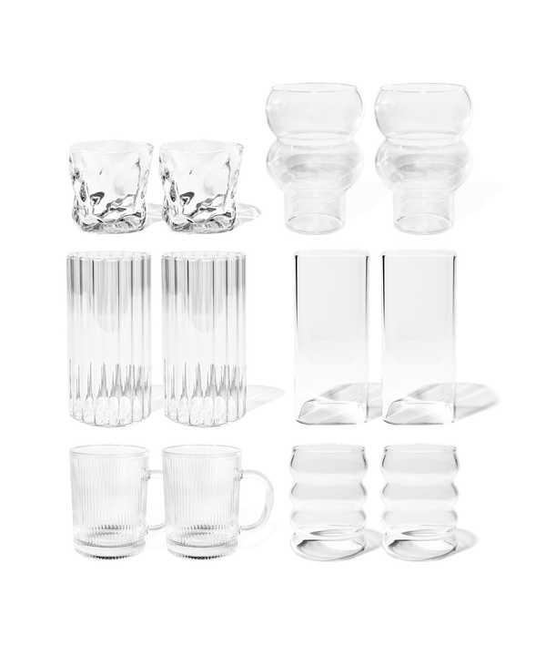 12er Gläser-Set mit 6 verschiedenen Designs