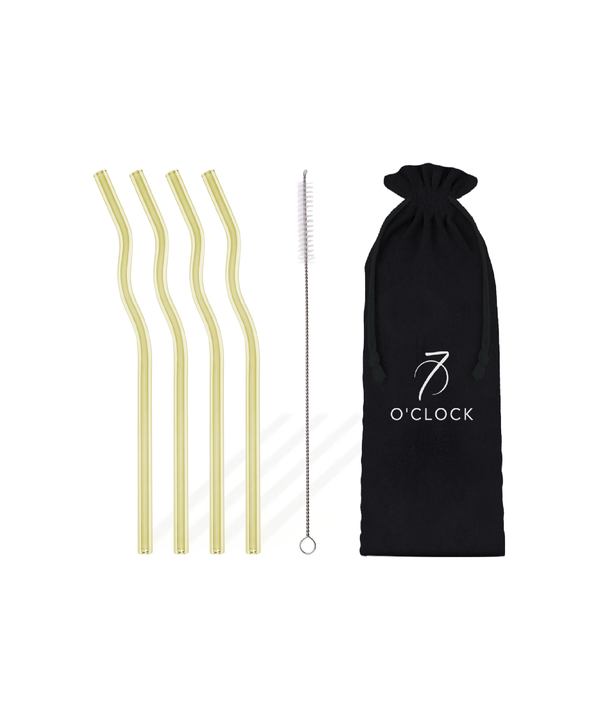 4er-Set lange gelbe Glasstrohhalme | Luna