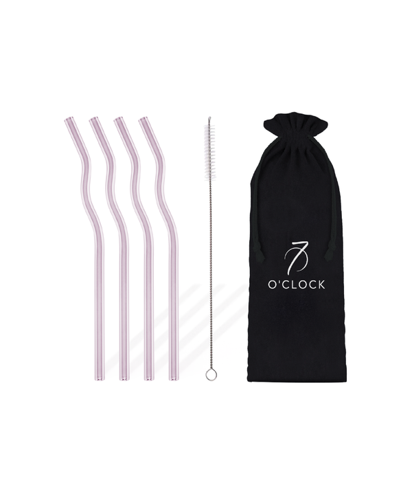 4er-Set lange rosa Glasstrohhalme | Luna