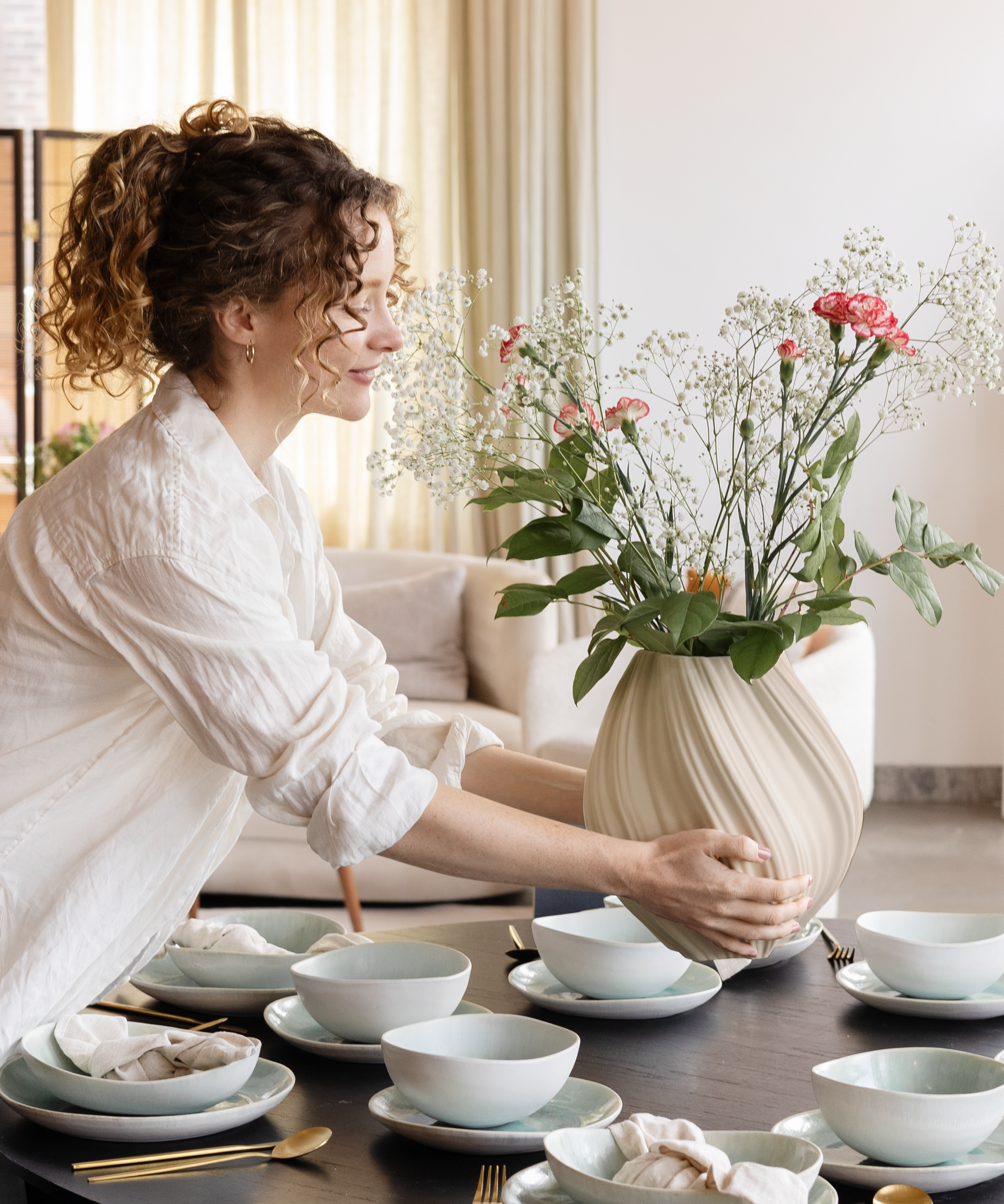 Flora große Keramik Vase in Beige | Secret Sale
