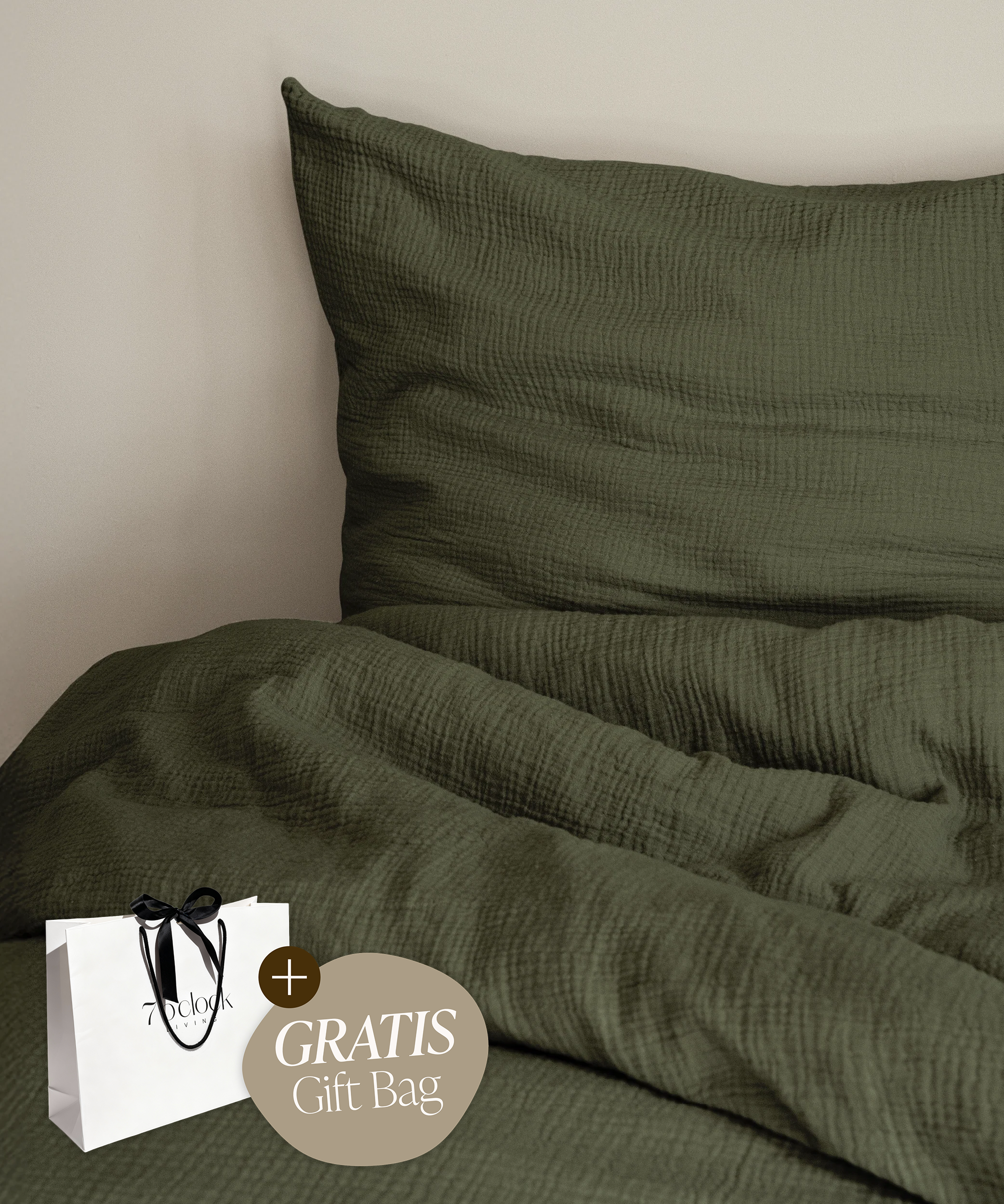 Gift-Edition Khakifarbene Musselin Einzelbettwäsche | Haven