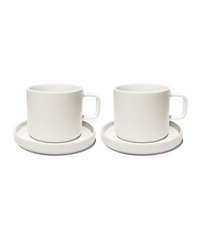 Tasse mit Untertasse in Cremeweiß glänzend | Nia