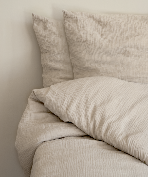 Beige Musselin Doppelbettwäsche | Haven