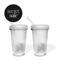 Paris geriffeltes Glas mit Glasdeckel & Glasstrohhalm | Secret Sale