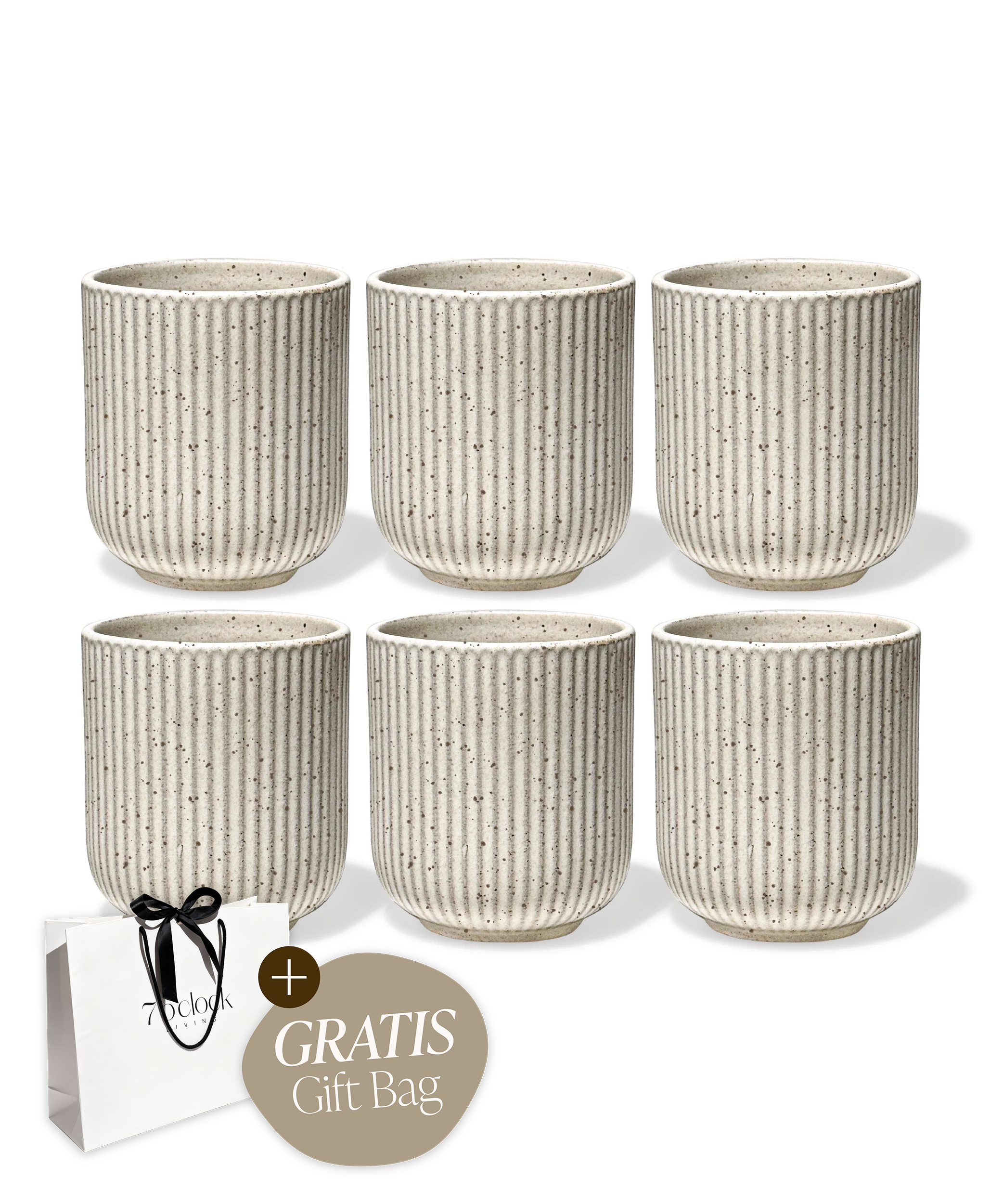 Gift-Edition Keramik Becher im geriffeltem Design Beige | Paris