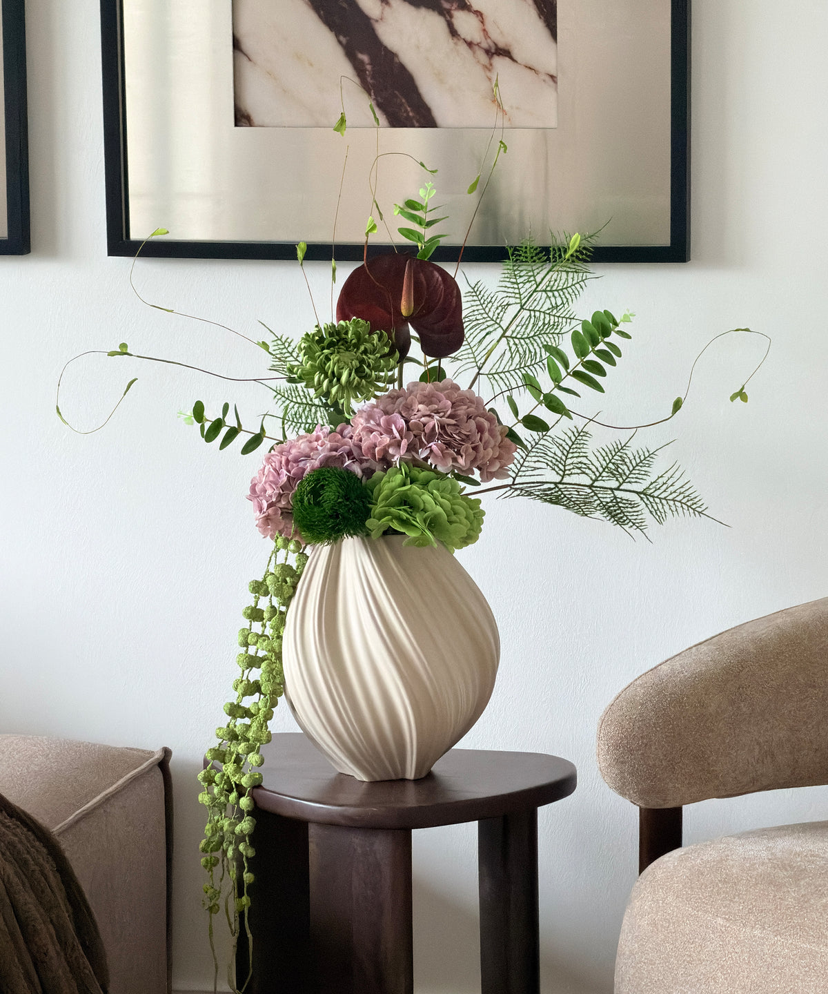 Realistisches Kunstblumen-Bouquet Wild Velvet 10er in Grün, Altrosa und Bordeaux – bloom collection von 7 O'CLOCK