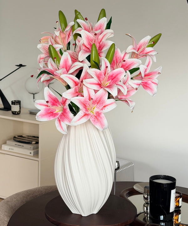 Lilien mit drei Blüten 5er Bouquet in Weiß & Rosa | Bloom
