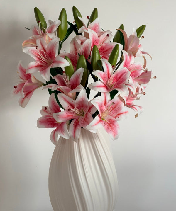 Lilien mit drei Blüten 5er Bouquet in Weiß & Rosa | Bloom