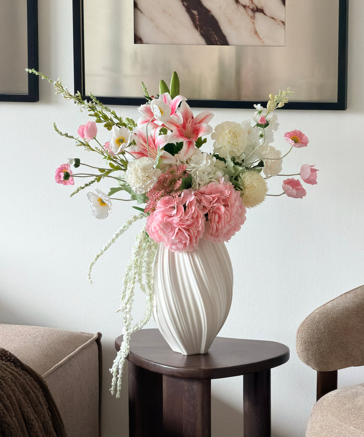 Realistisches Kunstblumen-Bouquet Blush Cloud 15er in Rosa und Weiß – bloom collection von 7 O'CLOCK