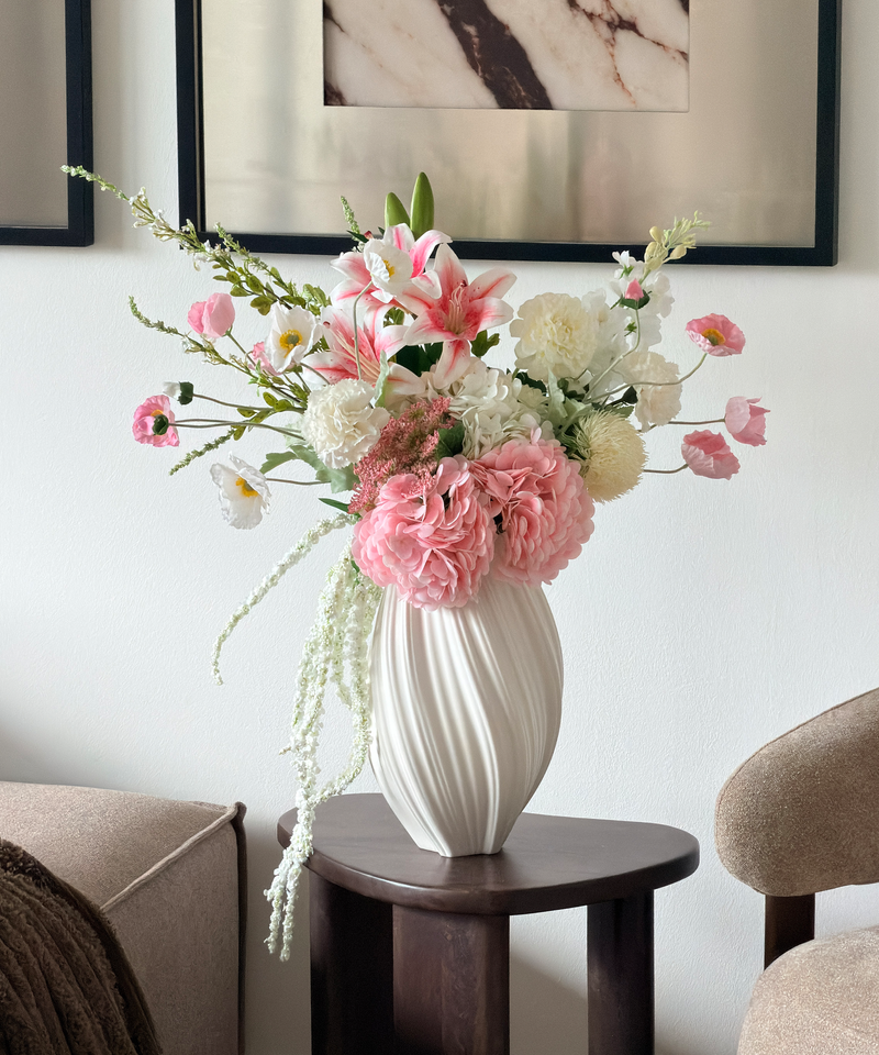 Realistisches Kunstblumen-Bouquet Blush Cloud 15er in Rosa und Weiß – bloom collection von 7 O'CLOCK