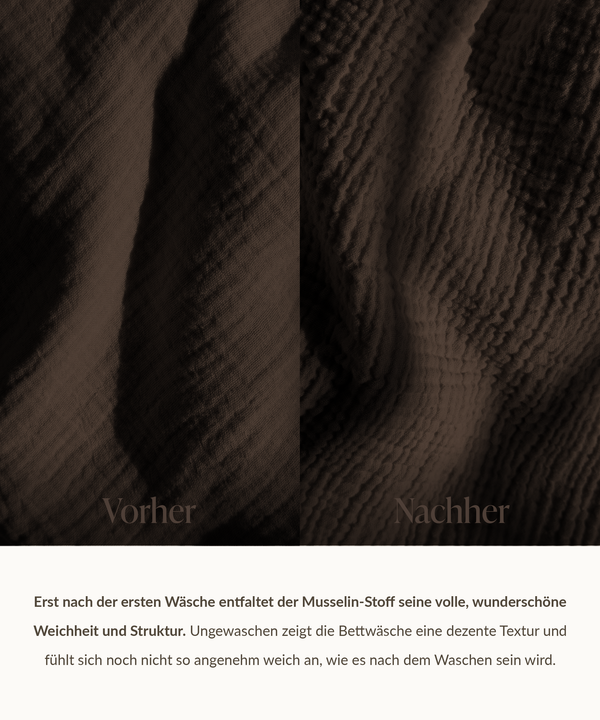 Dunkelbraune Musselin Doppelbettwäsche | Haven