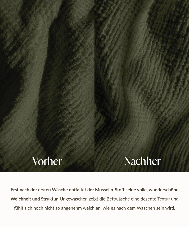 Khakifarbene Musselin Einzelbettwäsche, Serie Haven – Seitenansicht