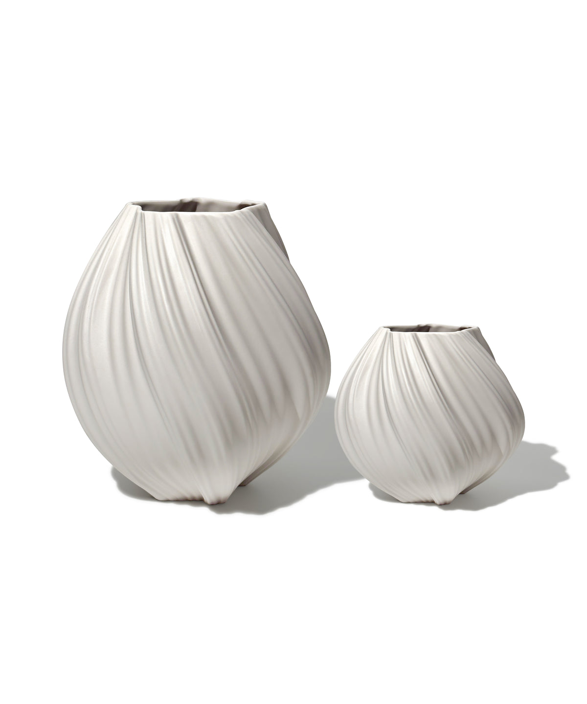 Set aus großer und kleiner Keramik Vase in Cremeweiß