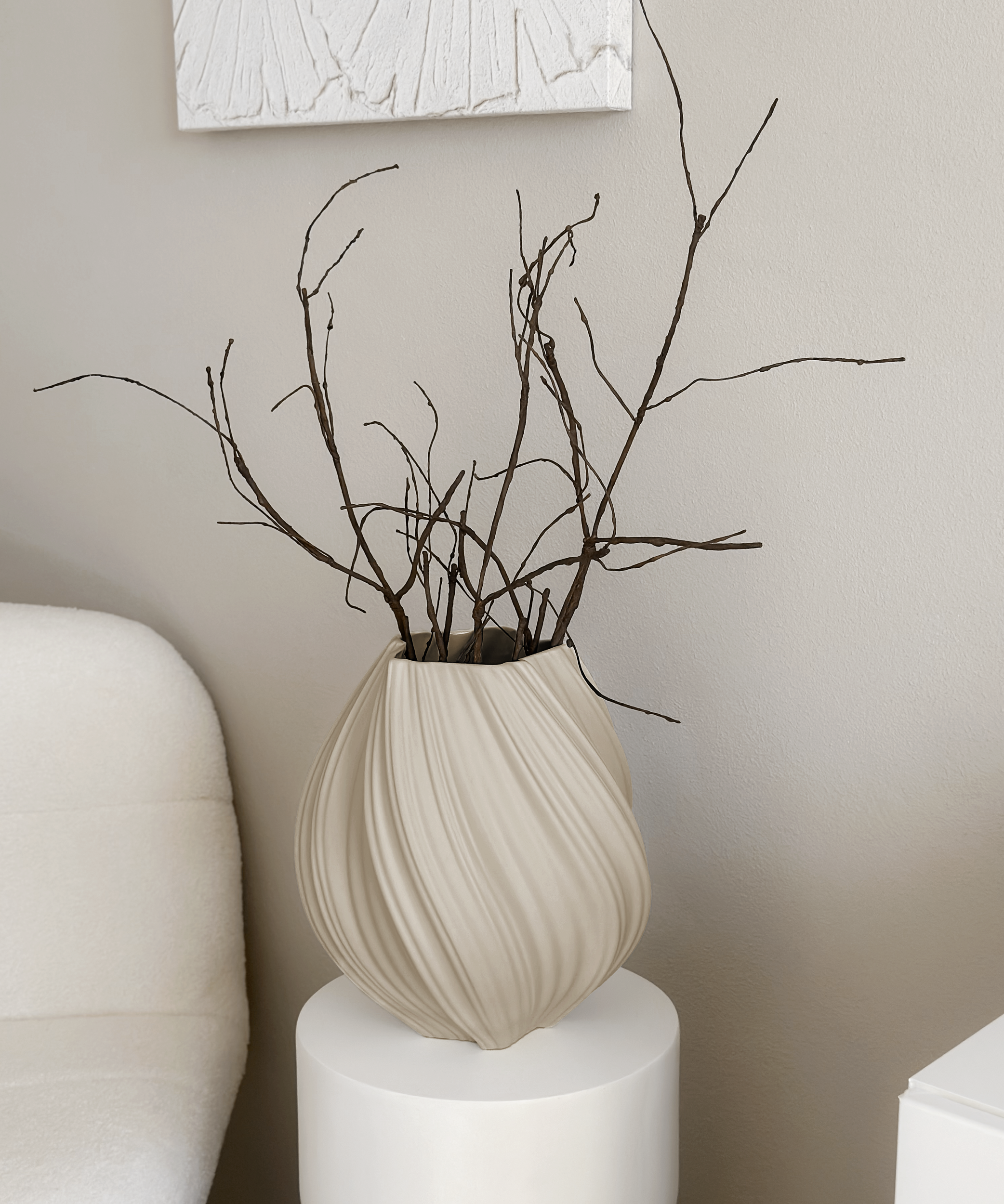 Set aus großer und kleiner Keramik Vase in Beige | Flora