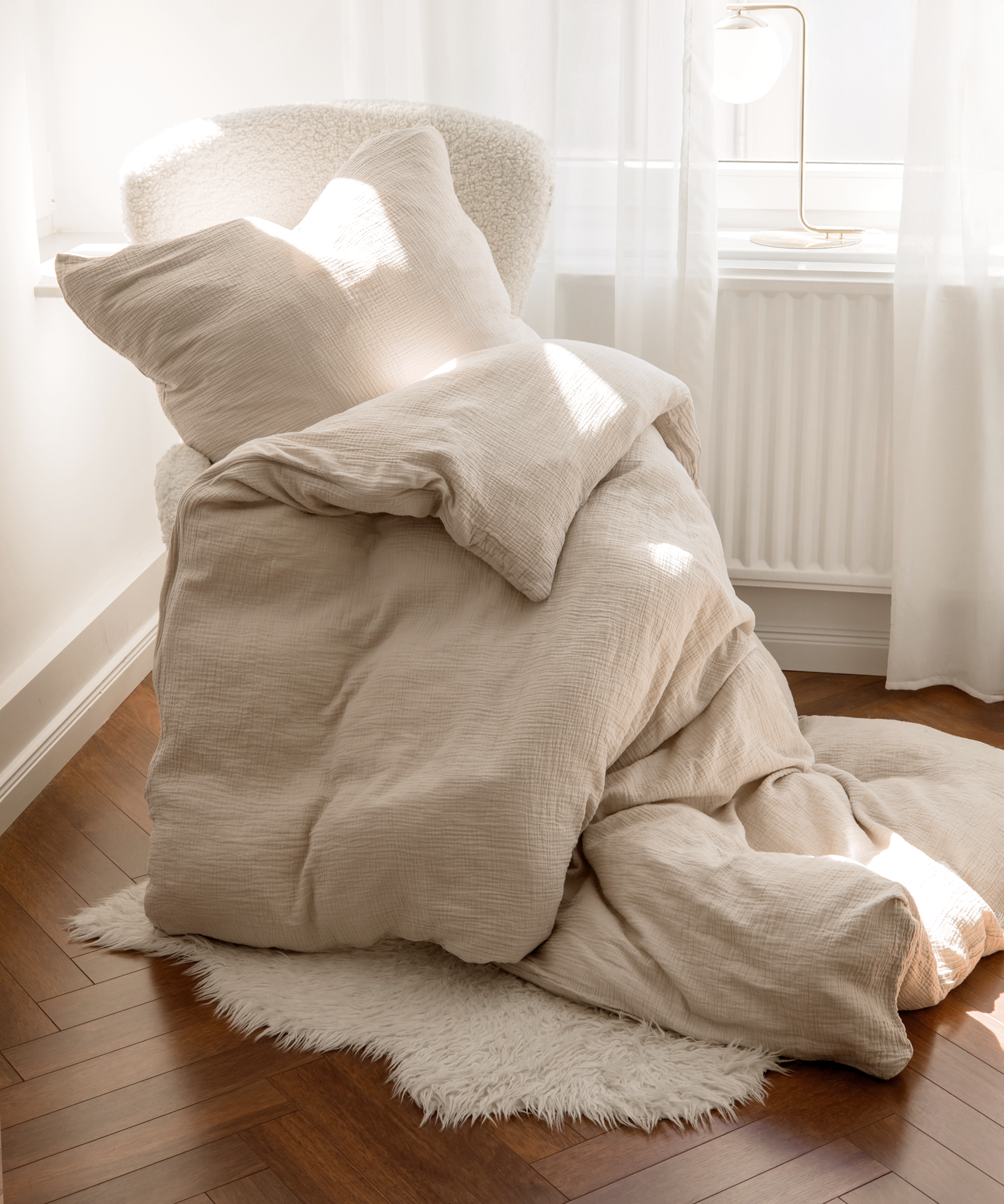 Haven Single-Set Beige | 1× Musselin-Einzelbettwäsche + 1× Kissenbezug 40×80