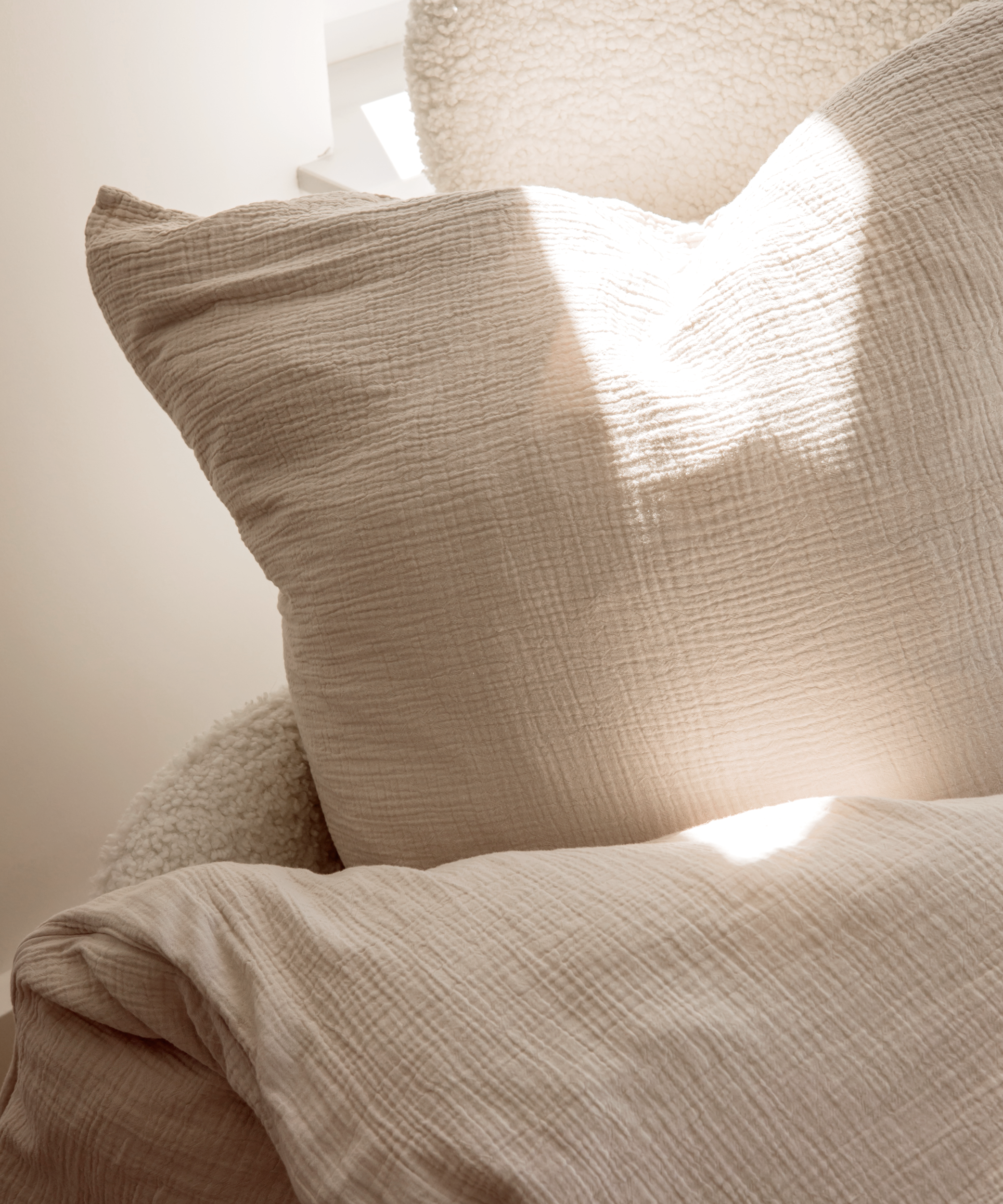 Haven Partner-Set Beige | 2× Musselin Einzelbettwäsche + 2× Kissenbezug 40×80