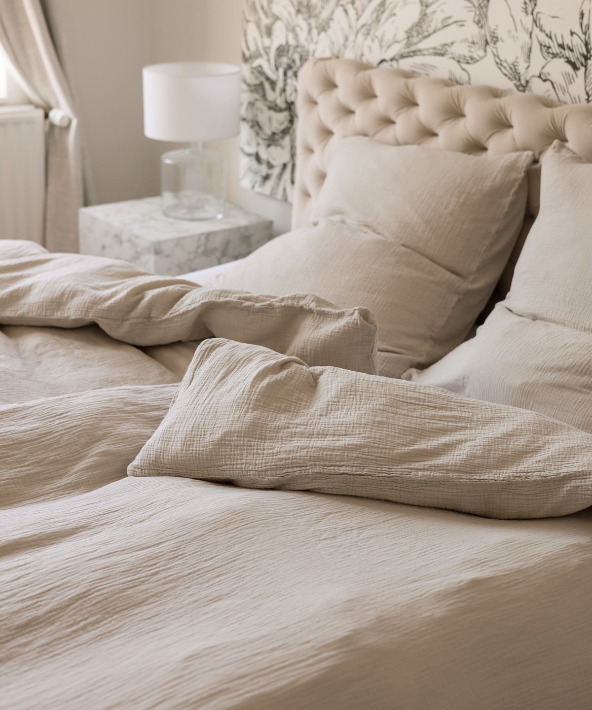 Beige Musselin Einzelbettwäsche, Serie Haven – Produktansicht