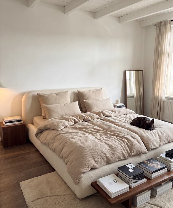 Haven Partner-Set Beige | 2× Musselin Einzelbettwäsche + 2× Kissenbezug 40×80