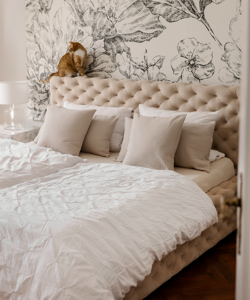 Musselin Kissenbezug 50×50cm in Beige aus der Serie Haven – Detailansicht