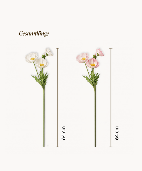 Kunstblumen-Bouquet Mohnblüten 8er in Weiß und Rosa aus der Serie Bloom – Nahaufnahme der Oberfläche