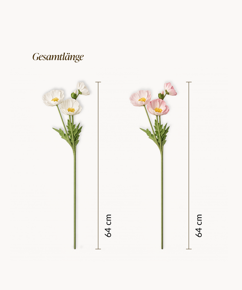 Kunstblumen-Bouquet Mohnblüten 8er in Weiß und Rosa aus der Serie Bloom – Nahaufnahme der Oberfläche