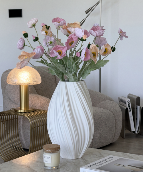 Kunstblumen-Bouquet Mohnblüten 8er in Rosa und Coral aus der Serie Bloom – Nahaufnahme der Oberfläche