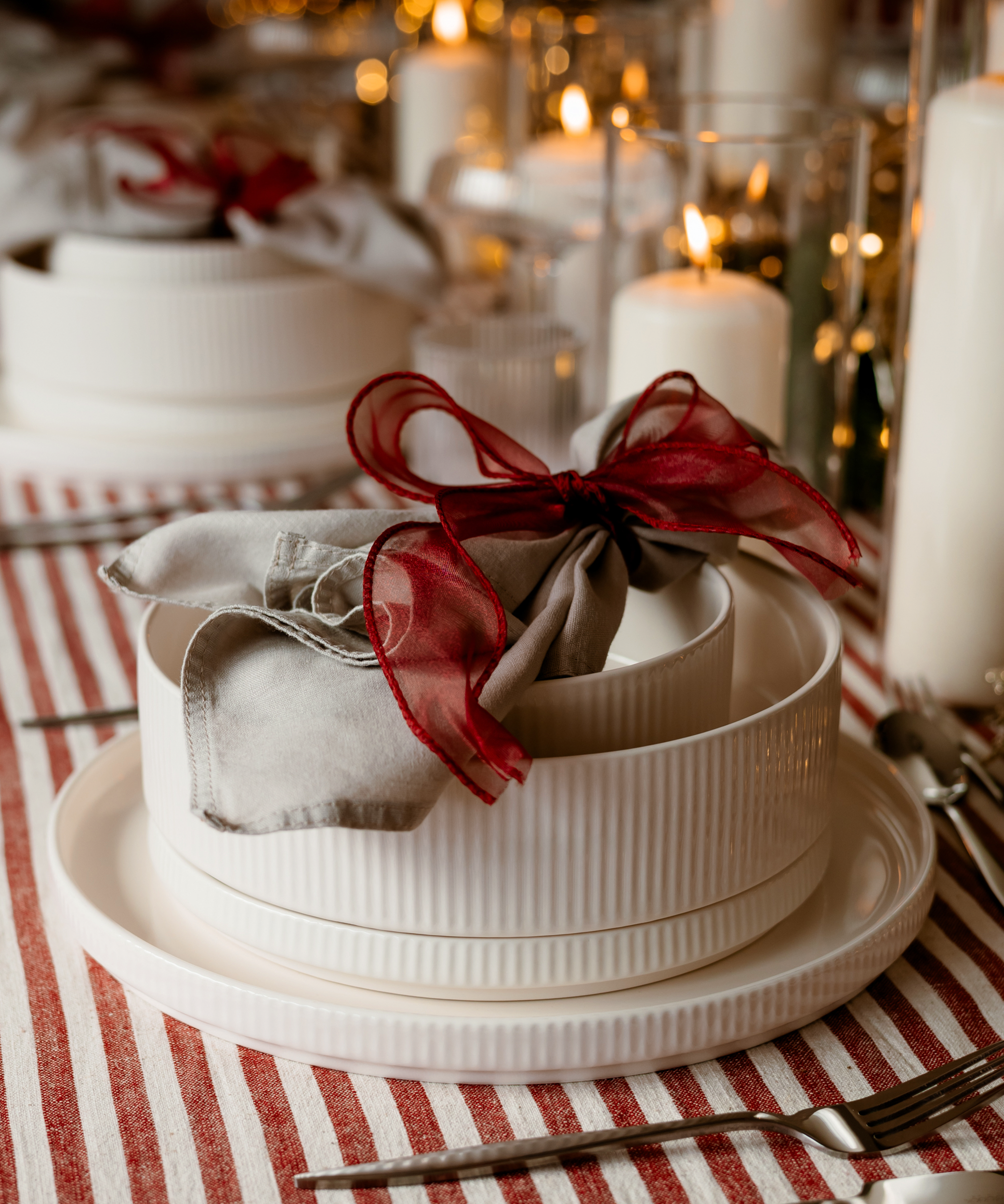 Geschirrset Cremeweiß gerillt | Nia