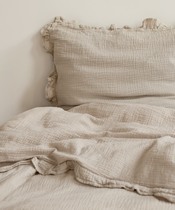Gerüschte Musselin Einzelbettwäsche Beige | Haven