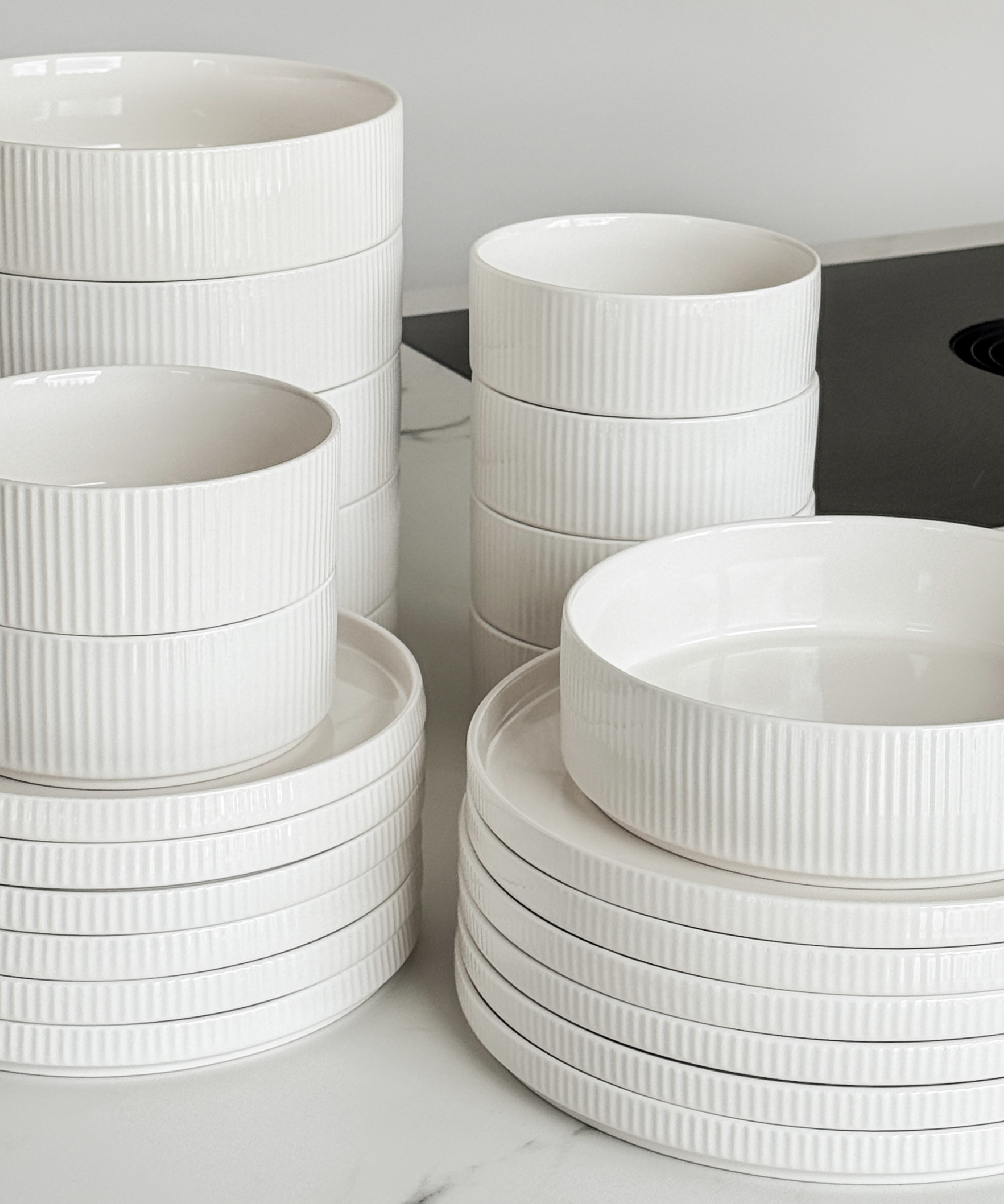 Geschirrset Cremeweiß gerillt | Nia