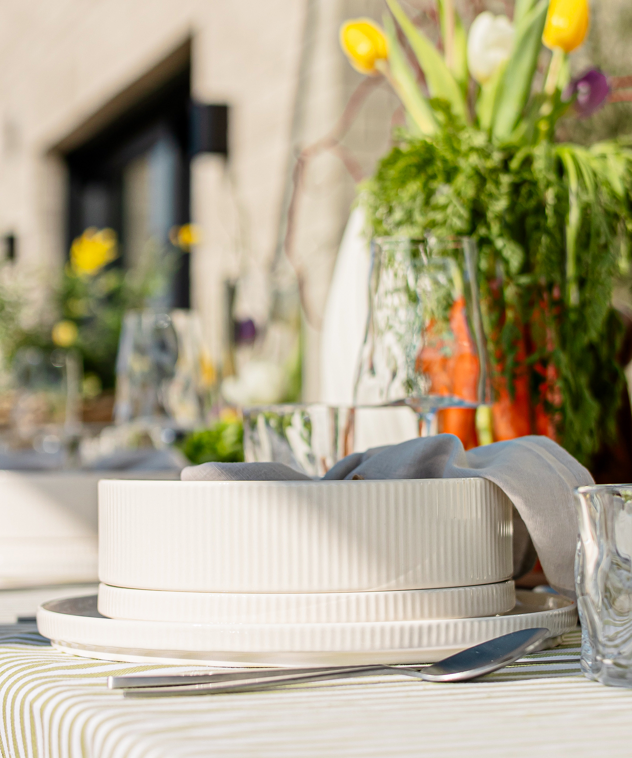 Geschirrset Cremeweiß gerillt | Nia