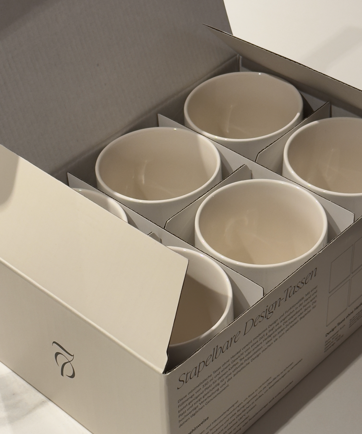 Tassen ohne Henkel 6er Set in Cremeweiß, Serie Nia – Produktansicht
