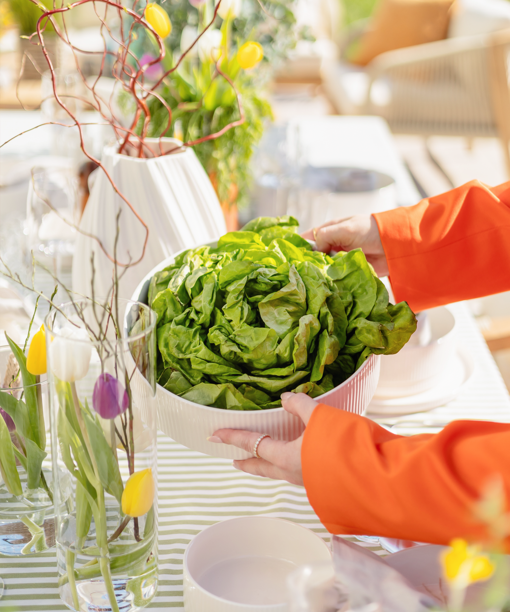 Große Bowl Ø27cm in Cremeweiß gerillt | Nia