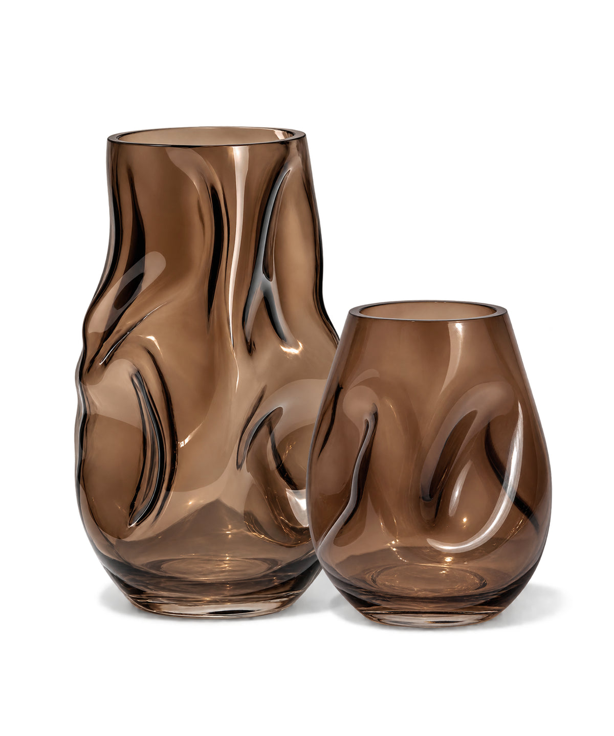 Glasvasen Set aus braunem Rauchglas in zwei Größen, 18cm und 28cm hoch | Nuru