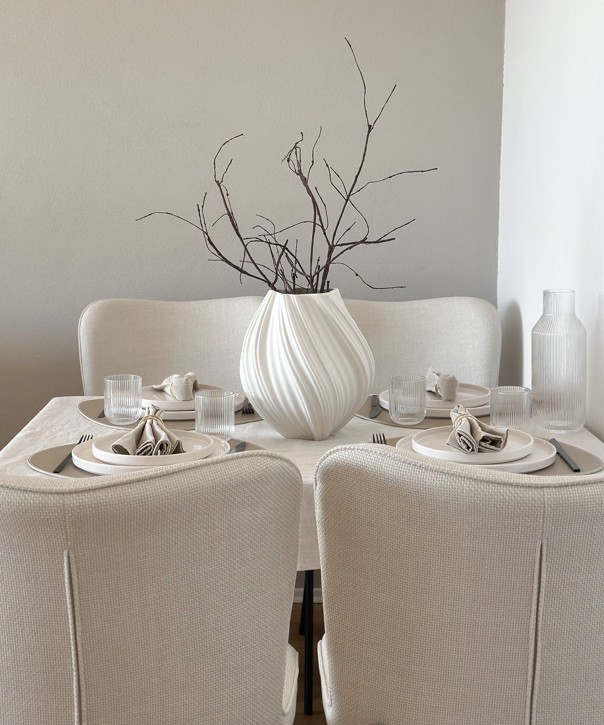 Set aus großer und kleiner Keramik Vase in Cremeweiß | Flora