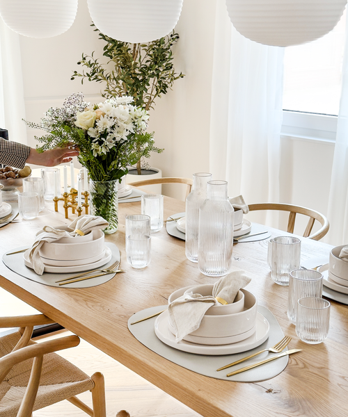 Geschirrset Cremeweiß, Serie Nia – Draufsicht