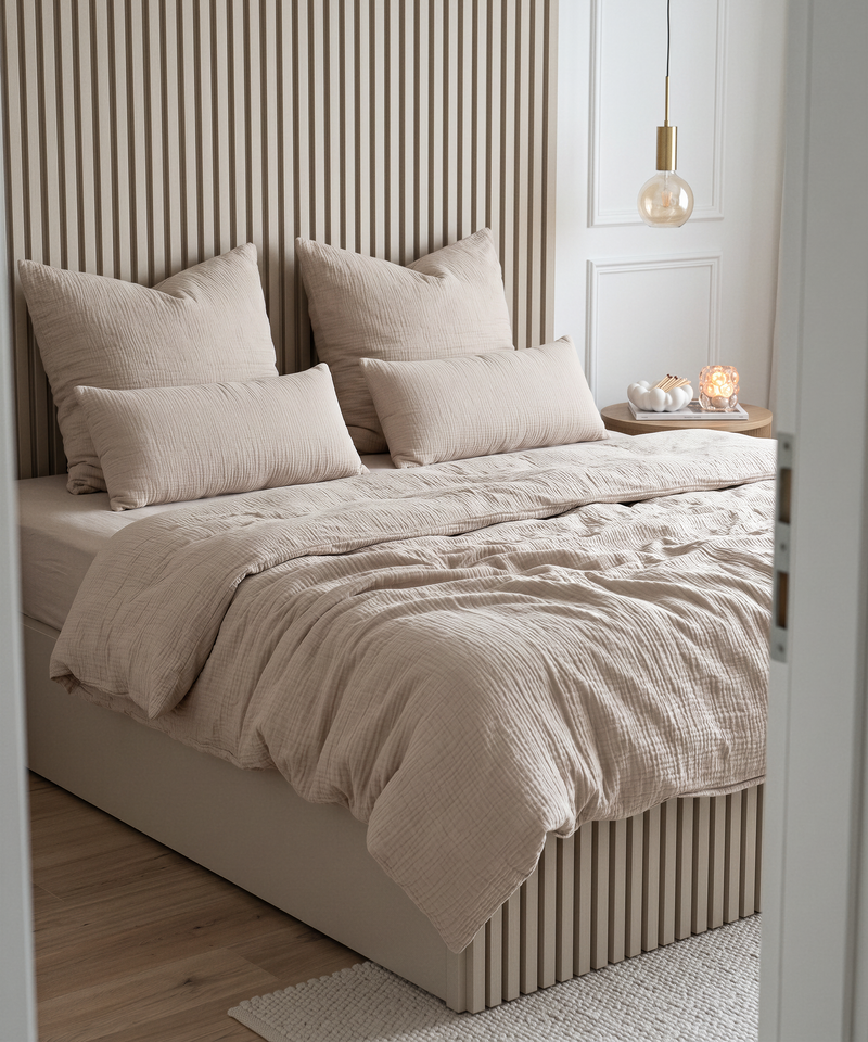 Musselin Kissenbezug 40×80cm in Beige aus der Serie Haven – Größenübersicht
