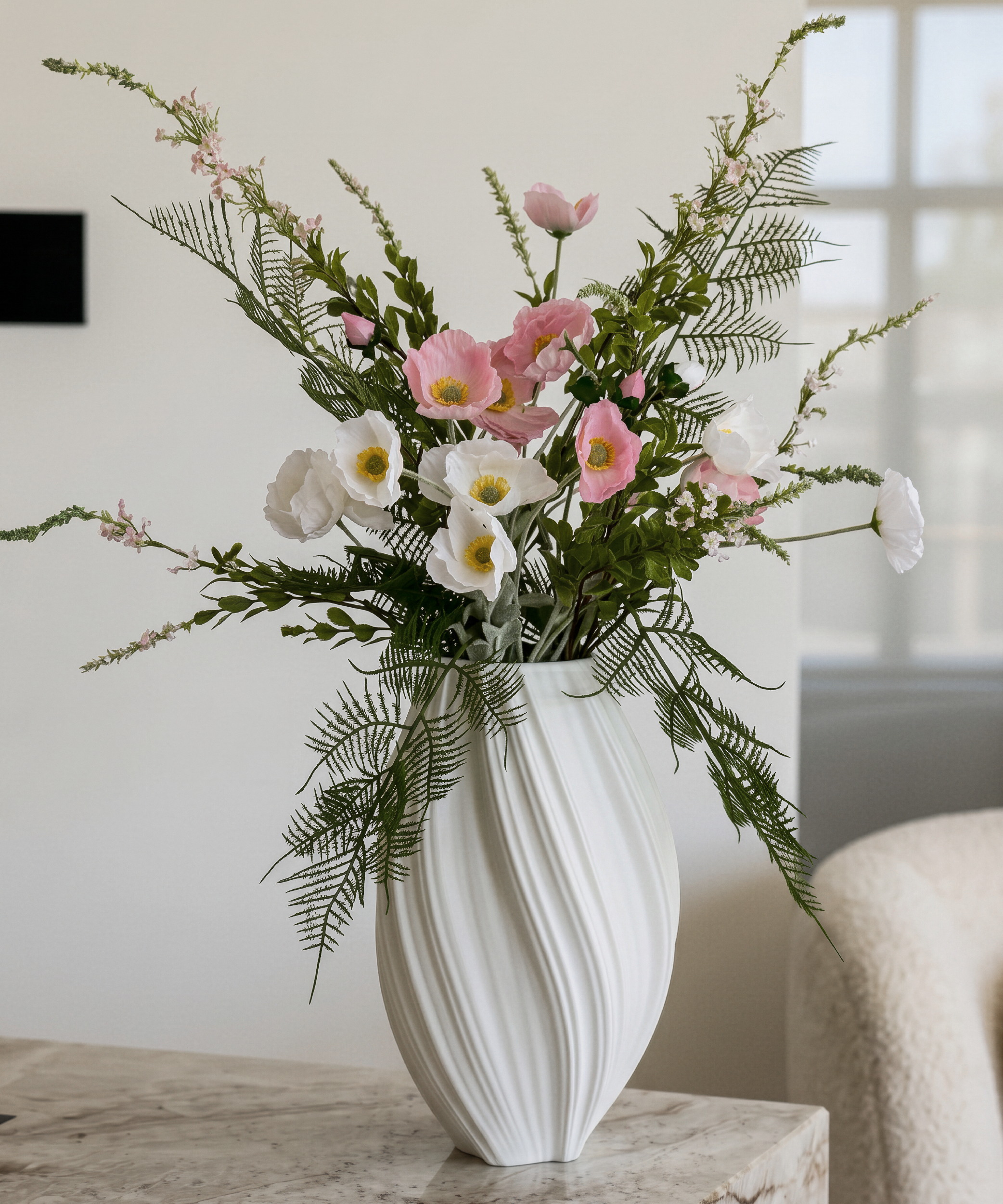 Poppy Field 8er Bouquet in Weiß, Rosa & Grün | Bloom